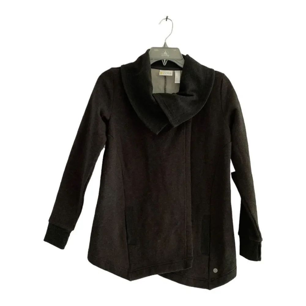 Zella NWT Girls Snap Jacket Funnel Neck Thumb Holes Charcoal Size M
